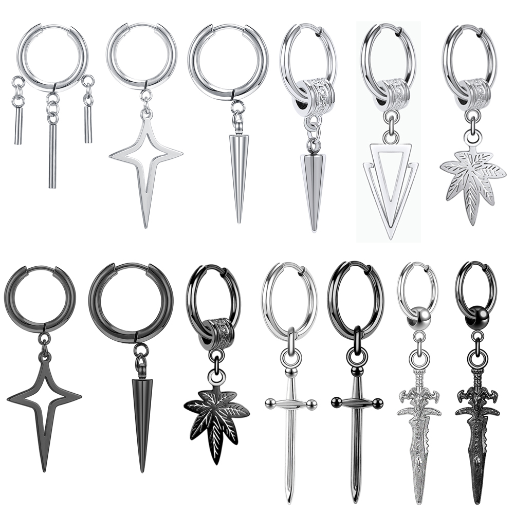 Zs 1Pc 20G Punk Zwaard Oorbel Rvs Kwastje Oorringen Zwarte Ketting Oor Hoepel Voor Dna Jongen crossear Piercing Sieraden