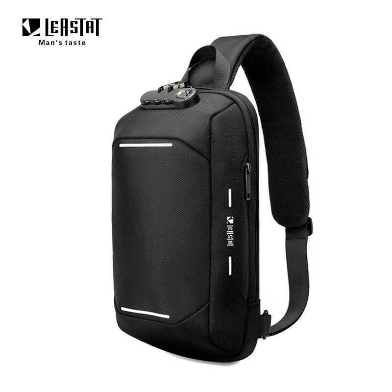 LEASTAT Men's Chest Bag USB Anti-theft Scratch Resistant Shoulder Bag Casual Waterproof Reflective Crossbody Bag