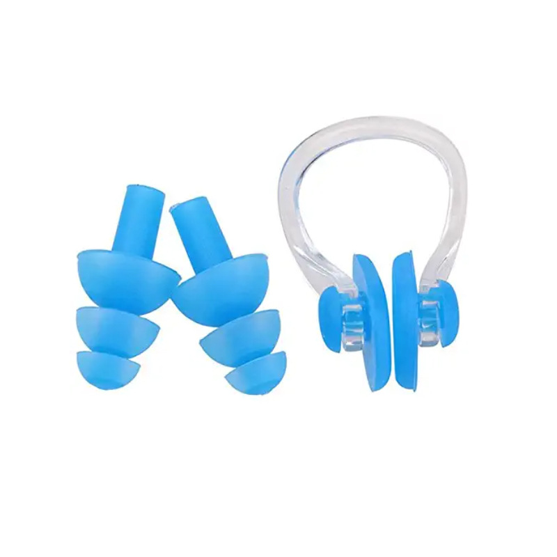 Bouchons d'oreille de natation en silicone étanche, ensemble de clips antarctiques, bouchon d'oreille emballé dans une boîte pour le surf, la plongée et l'apprentissage de la natation,: Bleu