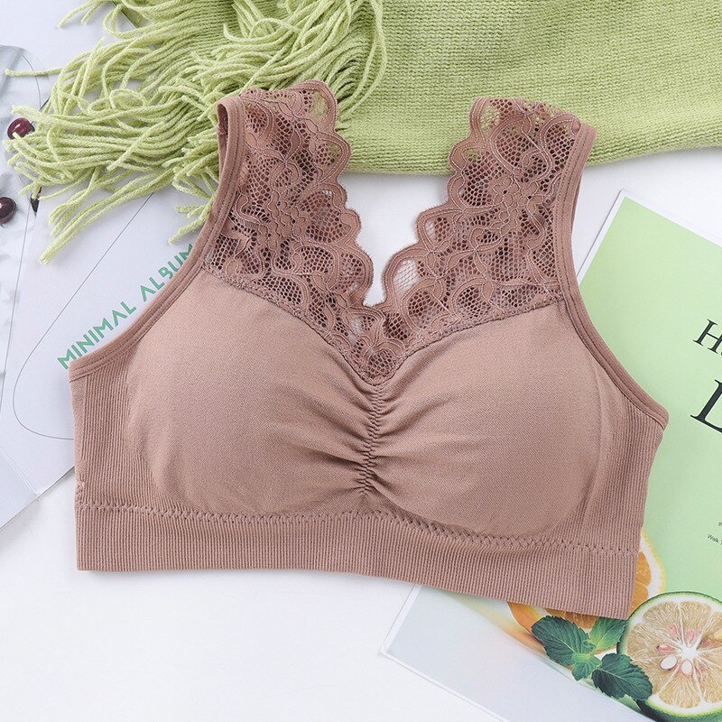 Sujetador deportivo de encaje para mujer, Bralette deportivo de encaje, Top sin mangas, para gimnasio y Yoga: Coffee