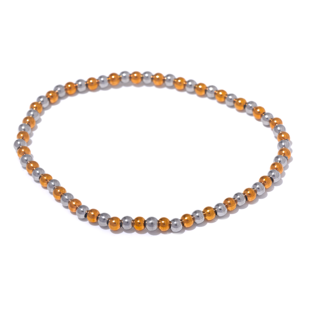 Yhpup 3/4/5/6 MM cuentas de acero inoxidable pulsera elástica hecha a mano diaria brazalete impermeable muñeca al por mayor joyería de Color dorado para hombres: VERMEIL