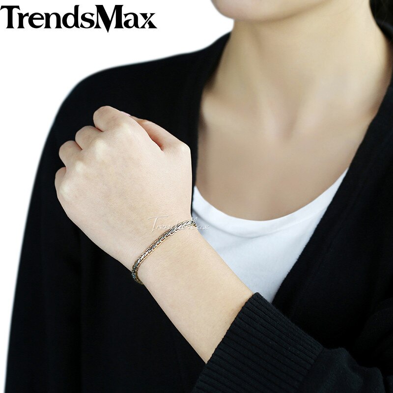 Frauen der männer Armband Gold Silber farbe Geflochtene Weizen Link Schmuck Für Männer Frauen 4mm 7-9 &quot;KGB407