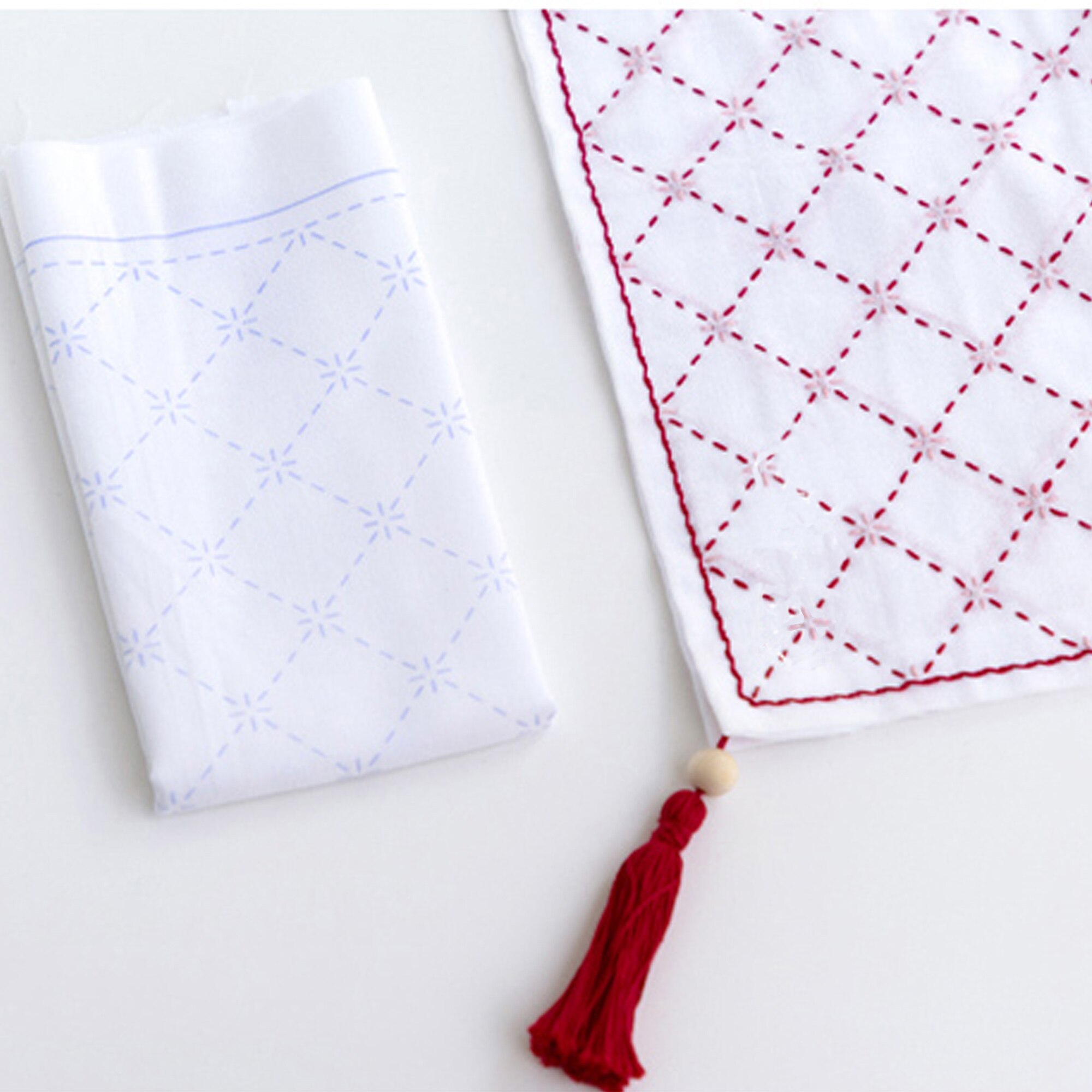 Sashiko kit,Pre-printed pattern, Sashiko Sampler Kit,10 patterns option,DIY for Crafters, Beginner Kits,White Towel Kit