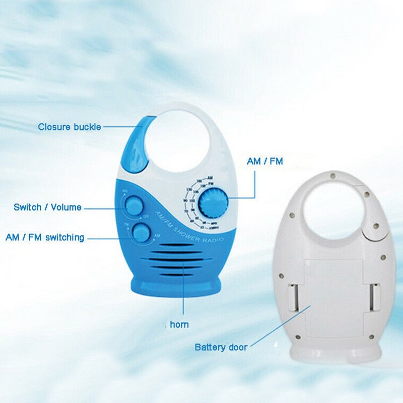 AM/FM Radio Portable Waterproof Radio Bathroom Suction Cup Hook-Up Radio Rechargeable, Auto Search Signal