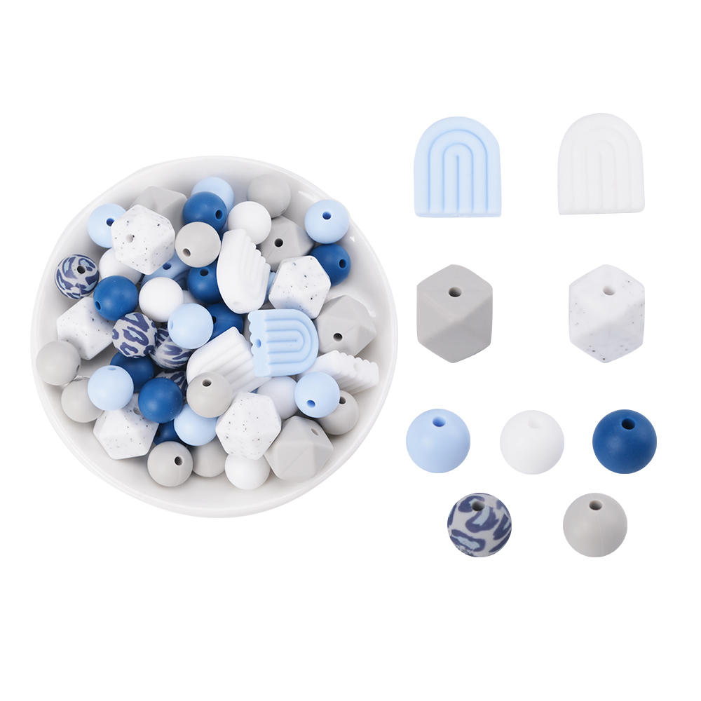 LOFCA Hexagonal arch round loose silicone beads for silicone necklaces DIY silicone teething necklaces silicone beads BPA free