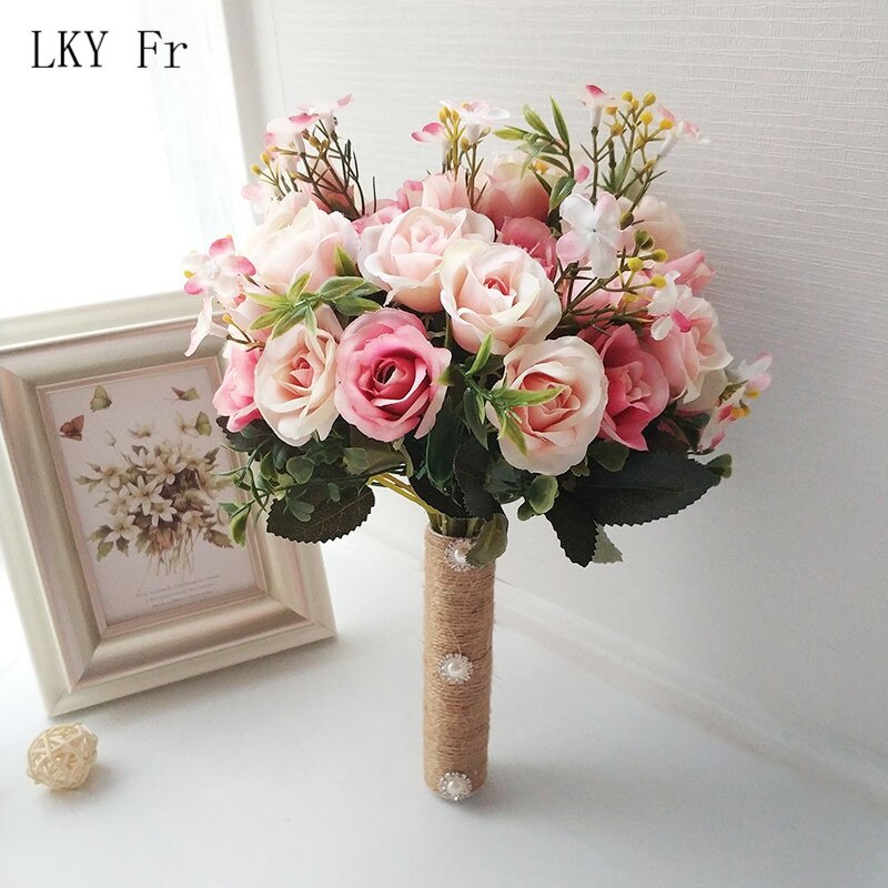 Lky fr bryllup buket blomster ægteskab tilbehør små brude buketter silke roser bryllup buketter til brudepiger dekoration