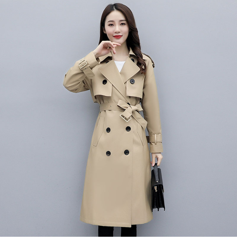 Autumn Women Classic Double Breasted Trench Coats Slim Wild Medium Length Windbreaker Coat British Style Ladies Outerwear 45