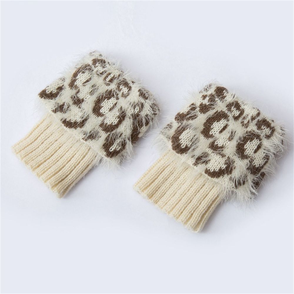 Elastische Knöchel Wärmer Gestrickte Socken Winter warm Stiefel Socken Leopard Pelz trimmen Beinlinge: Beige