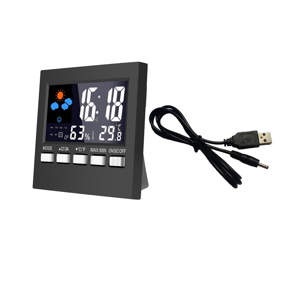Higrómetro termómetro de escritorio Digital con luz de fondo súper brillante medidor de humedad interior con Cable USB: Black