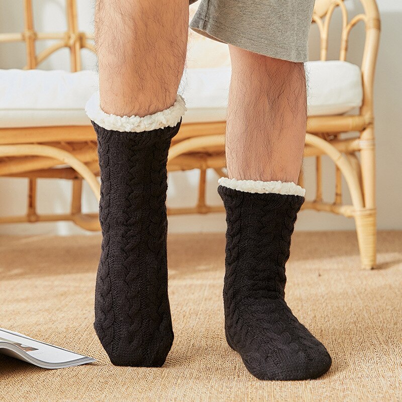 in door mens fleece socks soft elastic winter warm black floor cashmere socks anti-slip male long thick cotton socks men