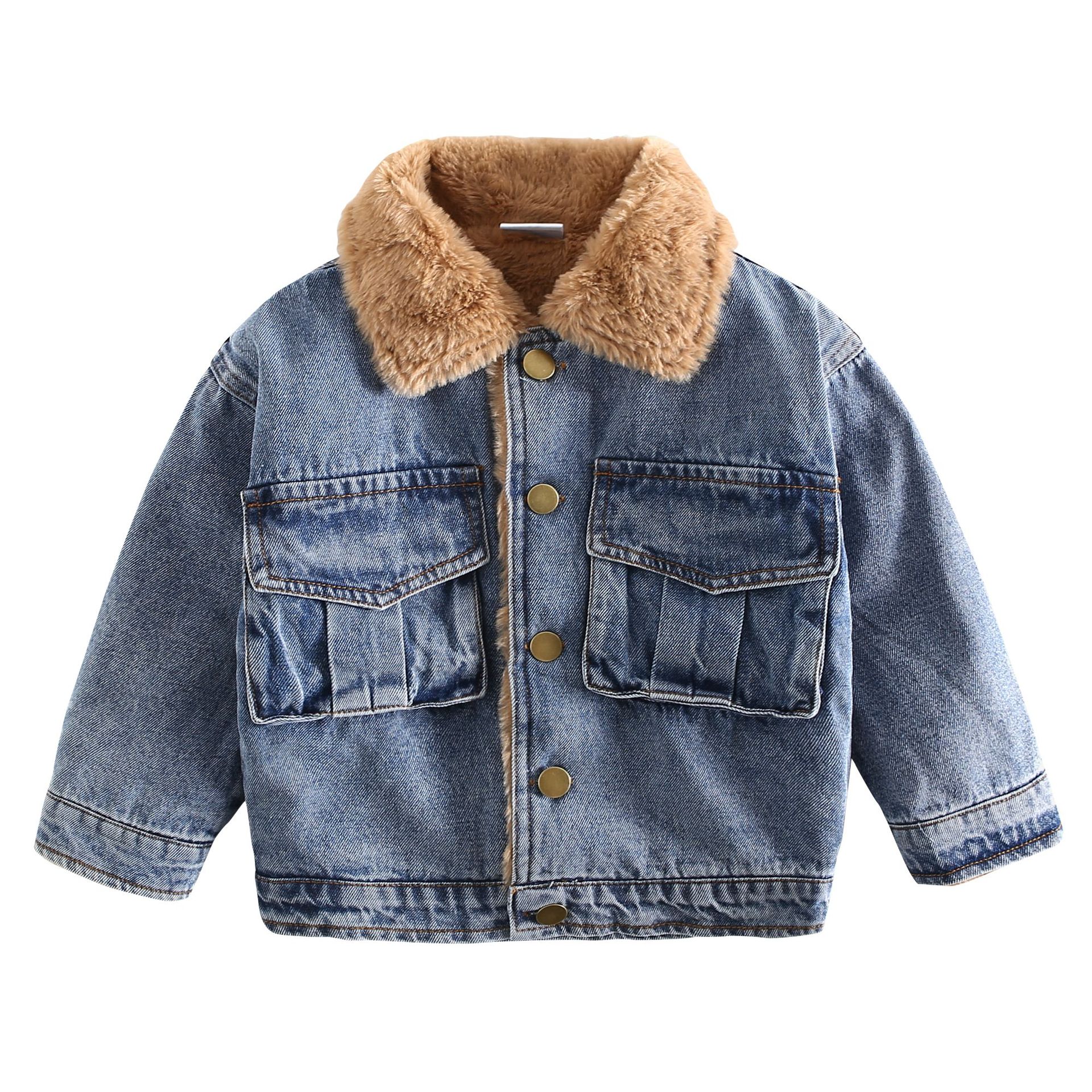 Jongens Denim Jassen Kids Turn Down Kraag Fluwelen Warm Jean Jas Winter Kinderen Pocket Toevallige Bovenkleding: 18m