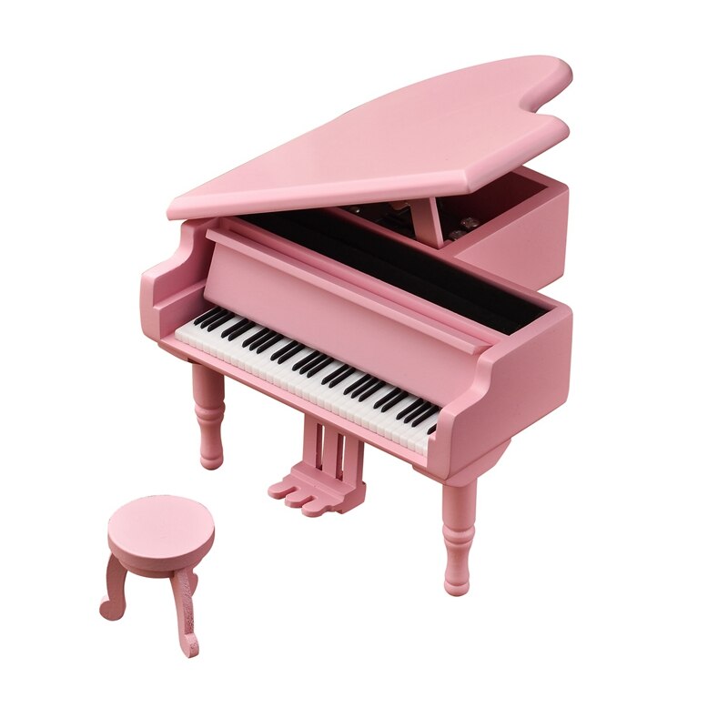 Caja de música de madera para Piano, 18 toneladas, para el Día de San Valentín, caja de música clásica con taburete artesanal: pink