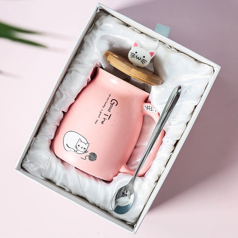 500ml Color Cat Heat-resistant Mug Cartoon with Lid Cup Kitten Coffee Ceramic Mugs Children Cup Office Drinkware