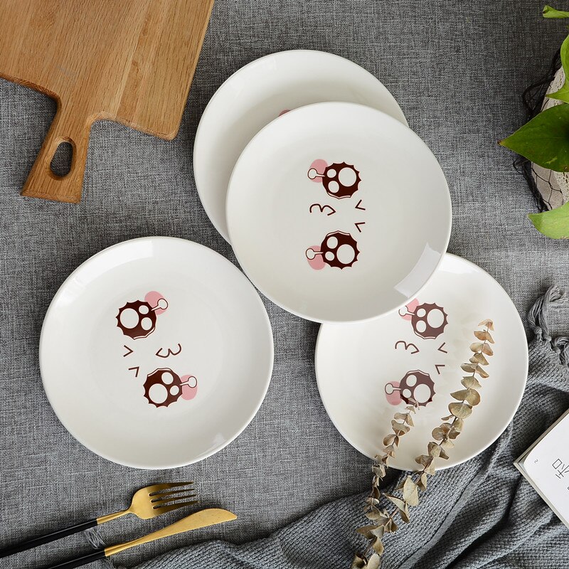 4Pcs 8-inch cartoon animal tableware western steak dessert cake salad fruit ceramic plate storage decorative tray: C