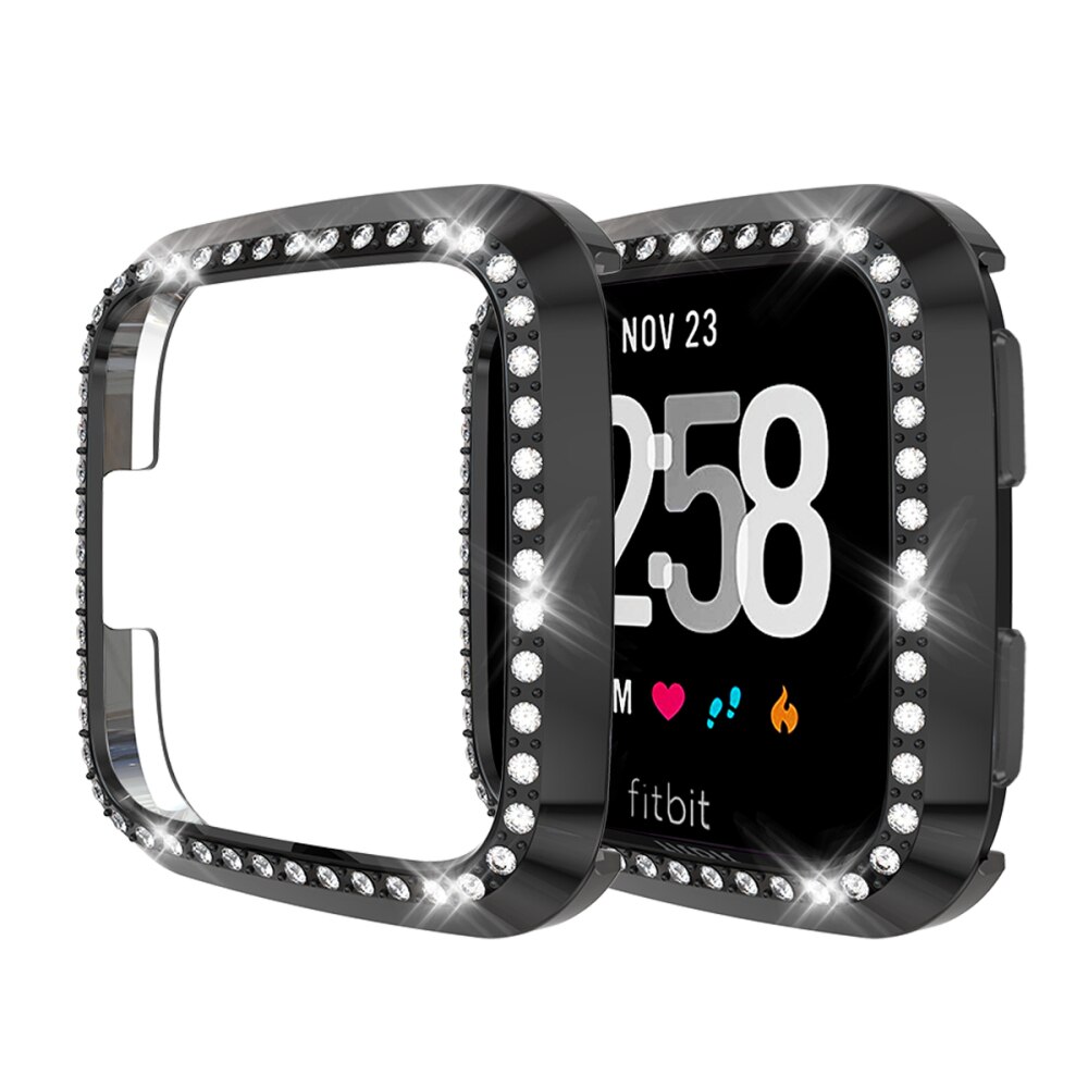Diamond Watch Case Voor Fitbit Versa/Versa Lite Bumper Smart Horloge Band Accessoires PC Bescherming Shell Beschermhoes Frame: Black
