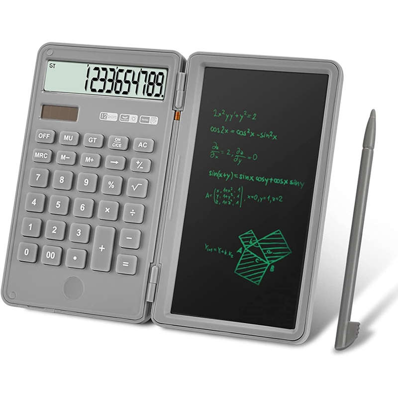 Scientific Calculator with Writing Tablet, 12-Digit Digital Desktop Calculator with Erasable Writing Board: Grey