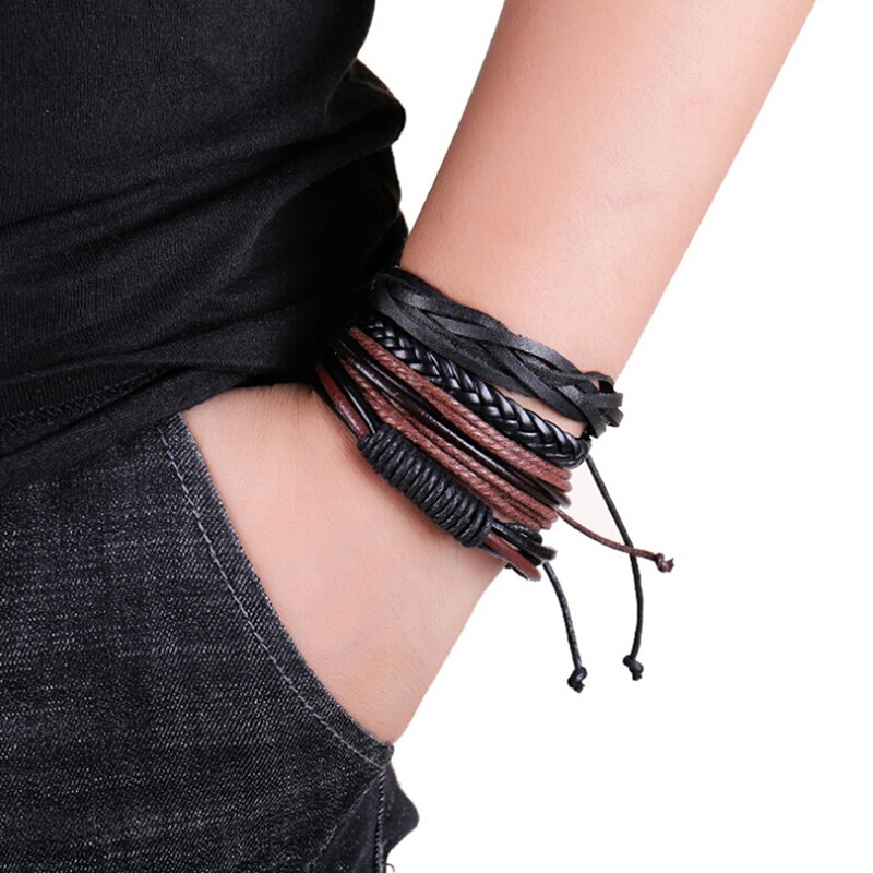 arrived Charm Leather Men's Bracelets Popular boys DIY Handmade Cross Bracelets