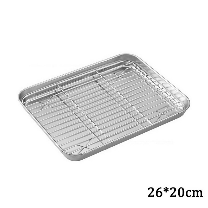 Stainless Steel Baking Sheet Cookie Pan With Cooling Rack Metal Bakery Quarter Sheet Pan Nonstick Jelly Roll Pan For Oven#: 26x20