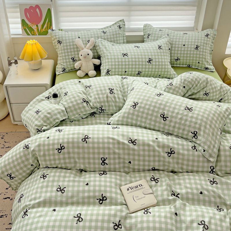 Parure de lit nordique verte à carreaux pour filles et garçons, housse de couette Double Queen Size, drap plat, taie d'oreiller, sans remplissage,: Queen / Orange