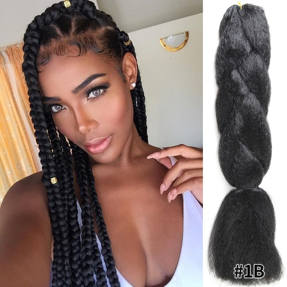 SOKU Ombre Braid Hair Jumbo Braiding Hair Extensions Box Braids High Temperature Fiber Crochet Twist Jumbo Braid For Black Women: #1B