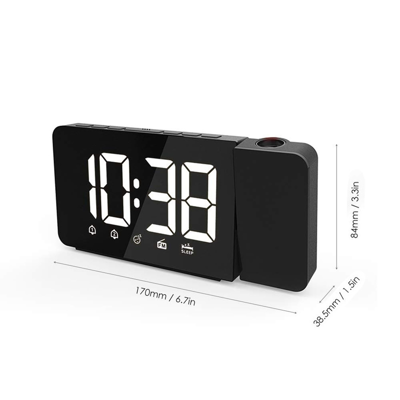 Cyfrowy budzik z projekcją czasu doprowadziło, radiem fm i funkcją drzemki, zegar stołowy z regulowanym oświetleniem i pamięcią czasu