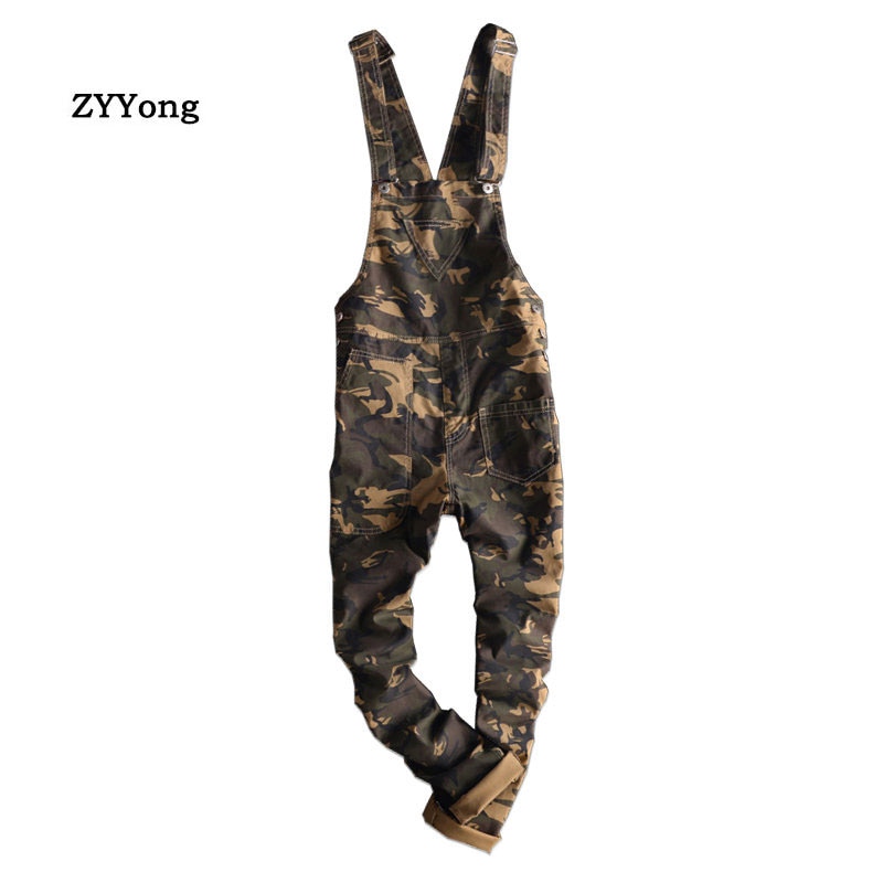 Heren overall broek lichtgewicht casual losse pasvorm walkshort jumpsuit knoop denim rompers camouflage overalls jeans