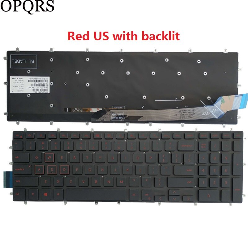 for Dell Inspiron 17 5765 5767 5770 5775 7790 7590 5765 5767 5770 Russian RU/UK/US/Spanish SP/Latin LA/Brazil BR laptop Keyboard: Red US  backlit