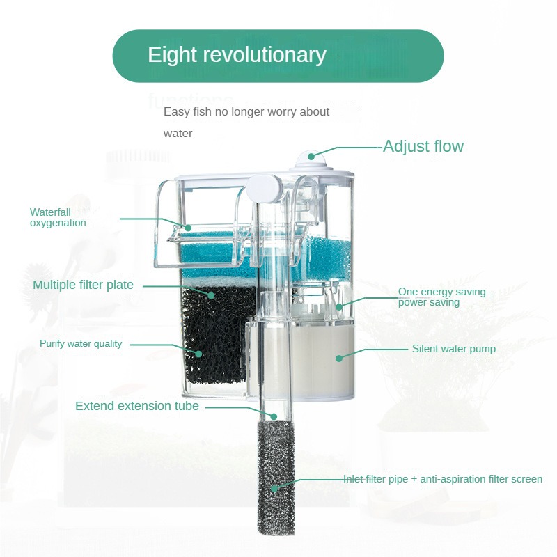 Nepall Aquarium Filter Wasserfall Sauerstoff anreicherung Wasser aufbereitung zyklus leise Drei-in-Eins kleine Wand filter box