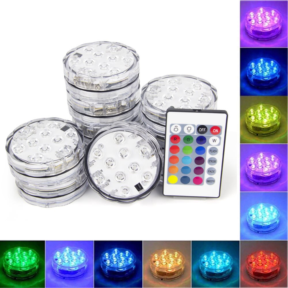 10 LED Remote Controlled RGB Submersible Light Battery Operated Underwater Night Lamp Outdoor Vase Bowl Garden Party Decoration