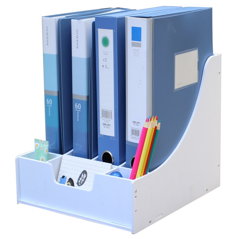 DIY wood table bookshelf office file document holder desktop Stationery Storage Organizer pen containers