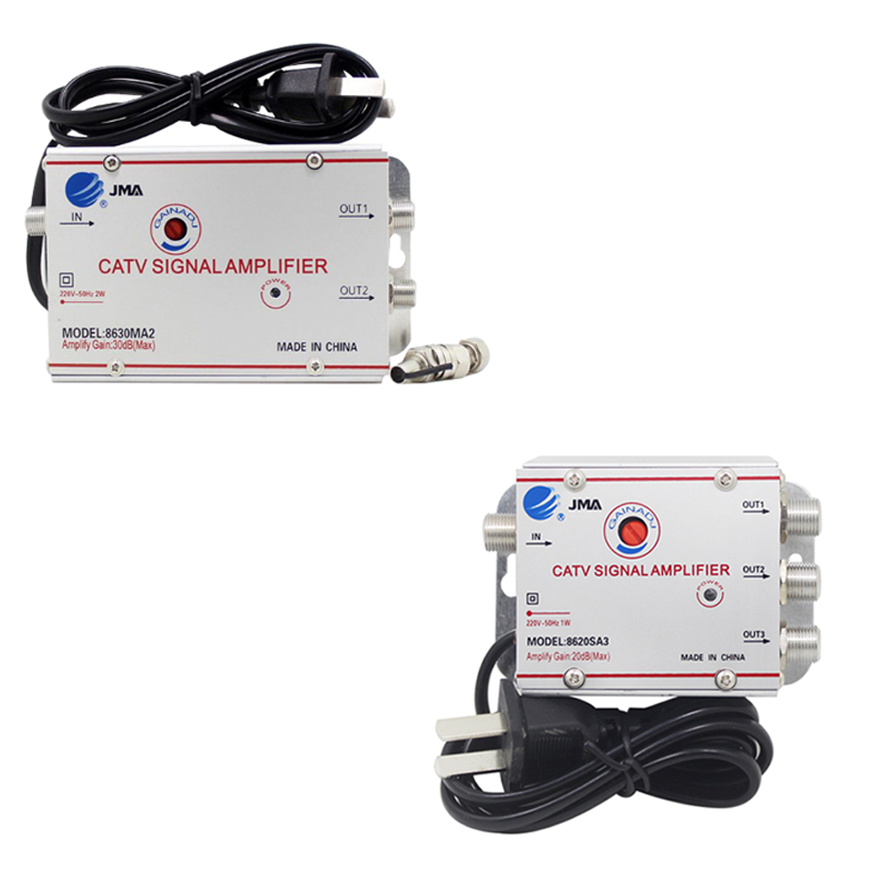 Kingray L2046 2-Way Digital TV Booster/Splitter – Indoor F-Type Amplifier With 3 Adapters