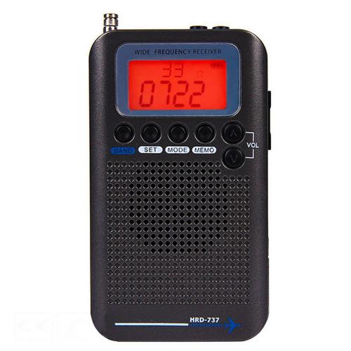 HRD-737 Aircraft Full Band Radio Portable Digital Display Radio FM/AM/SW/CB/Air/VHF Receiver World Band Stereo Radio Receiver: black