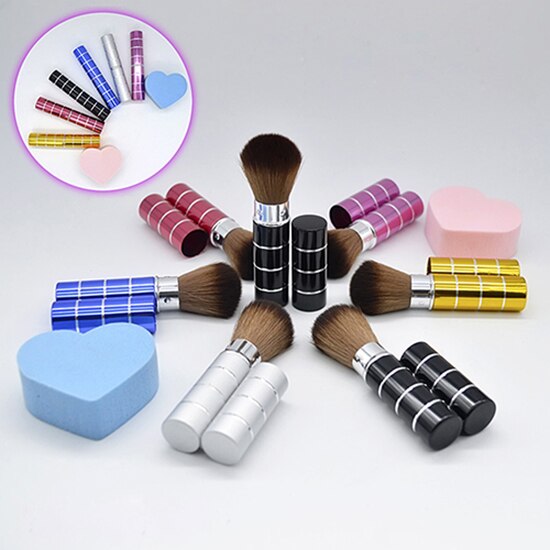 1 ud. Brocha retráctil de aluminio para colorete en forma de cúpula base de maquillaje para el rostro cepillos de maquillaje cosméticos herramientas