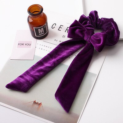 Kvinners bånd sløyfe fløyel hår scrunchies hår slips hår tilbehør hestehale holder hår: Ts7-  lilla