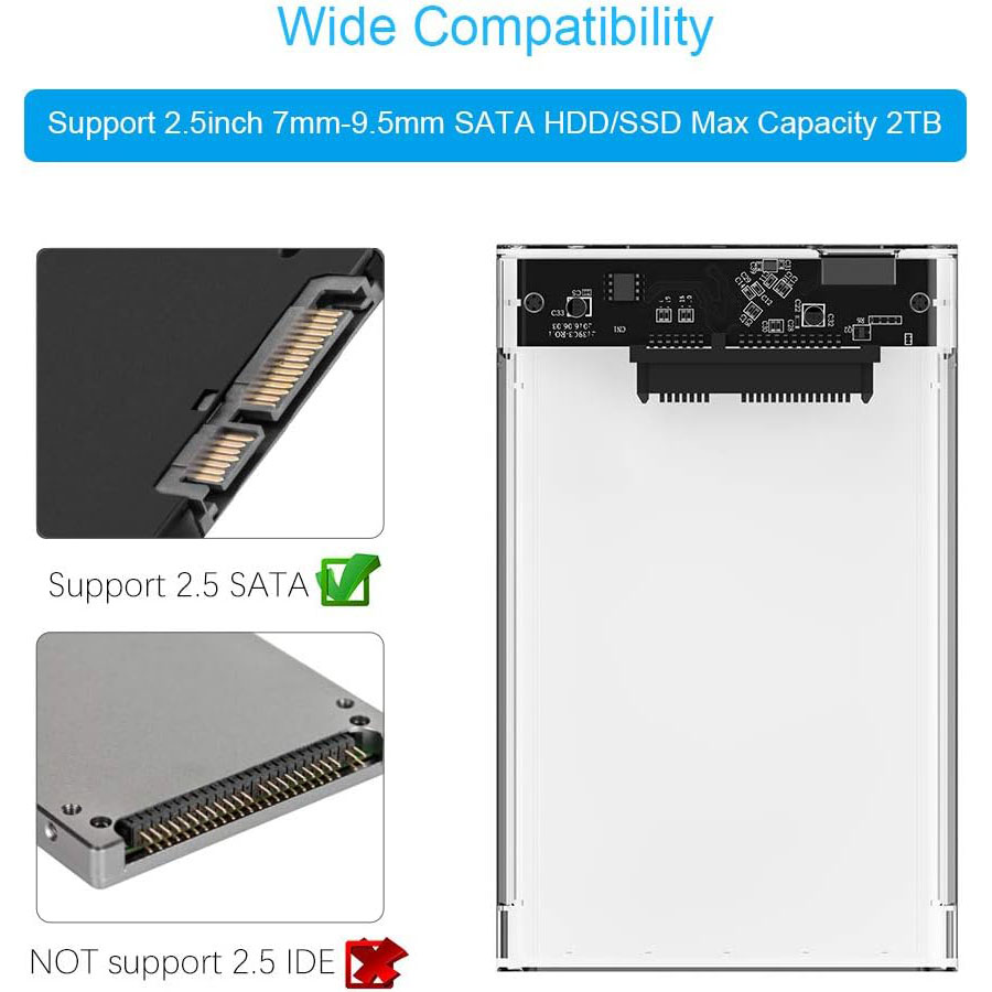 USB 3.0 2.0 Externes Festplattengehäuse 2,5 Zoll SATA zu USB3.0 UASP Klare tragbare Festplattengehäuse 2T HDD Werkzeugfrei Transparent