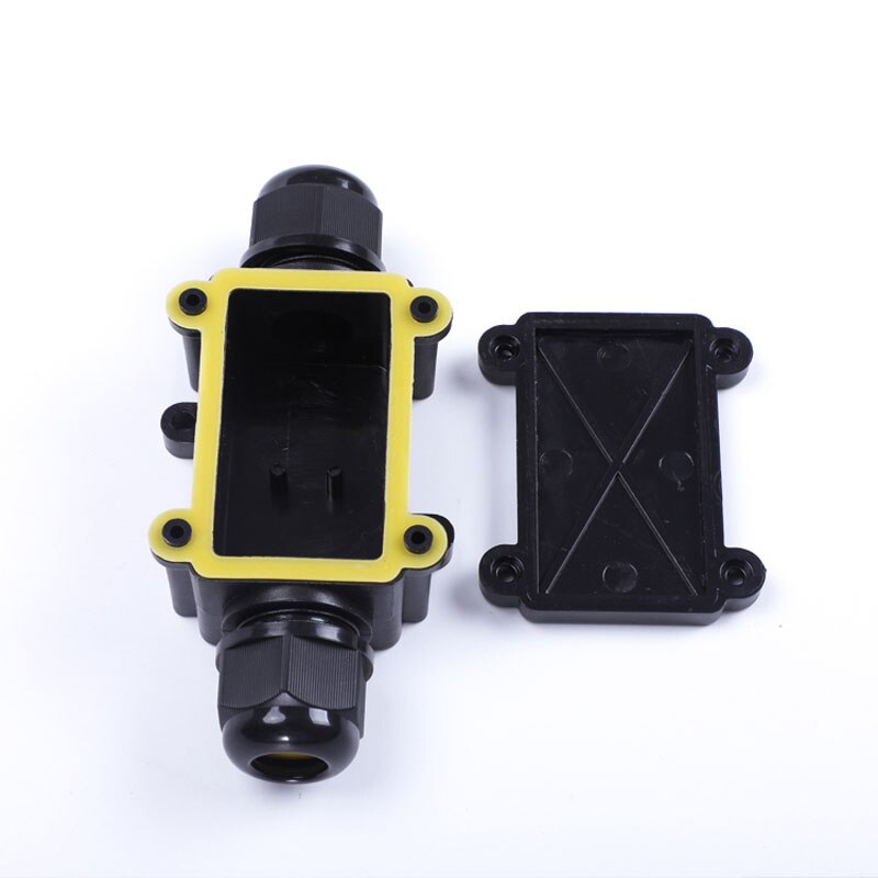 IP68 Waterproof Black Plastic Cable Wire Connector Gland Electrical 2-Cable Junction Box with Terminal