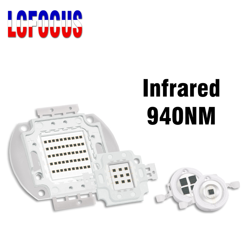 Puce led haute puissance  ir 940nm 3w 5w 10w 20w 30w 50w 100w 2 lampe à émetteur infrarouge 940 nm perles lumineuses cob 3 5 10 20 30 50 100 w watts