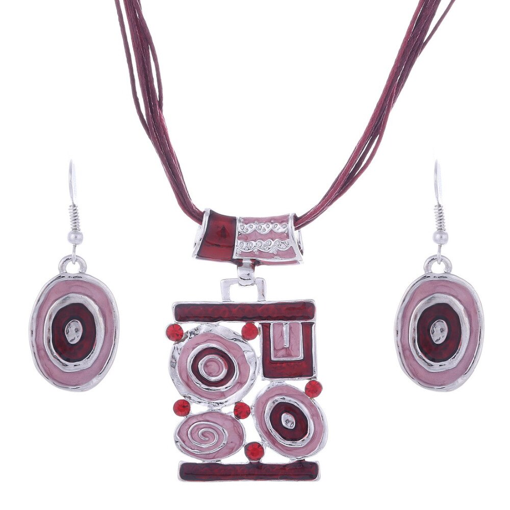 Emalje smykke sæt delikat læder reb vedhæng geometri choker halskæde øreringe sæt boho smykke sæt