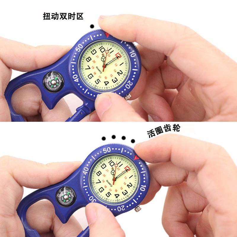Rotsklimmen Karabijnhaak Lichtgevende Horloge Hangen Gesp Kompas Flesopener Analoge Weergave Quartz