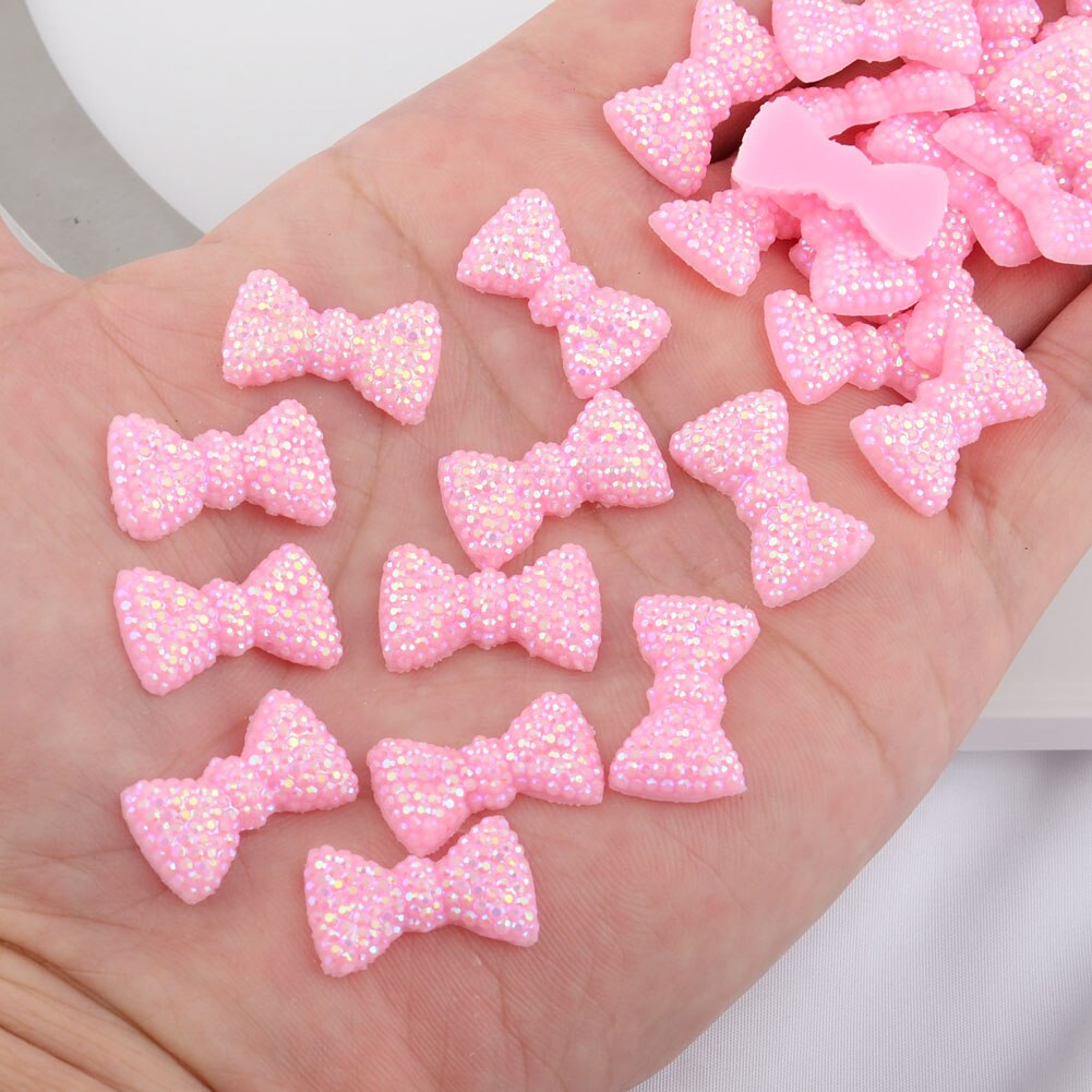 BOLIAO 20 pièces 12*20mm (0.47*0.79 po) résine en forme d'arc rose AB couleur Scrapbook brillant délicat vêtements/sacs/chapeaux décoration bricolage