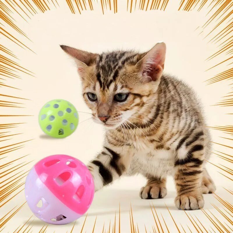 Leuke Grappige Katten Bal Met Bel Ring Spelen Chew Rammelaar Scratch Plastic Bal Interactieve Training Speelgoed Willekeurige Kleur