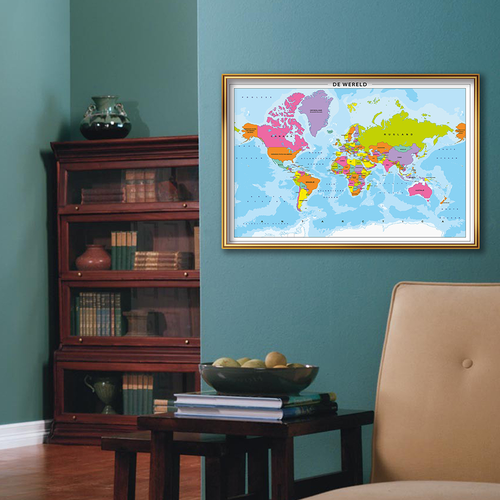 59*42cm The World Map In Dutch Small Wall Poster Canvas Painting Living Room Home Decoration Travel School Supplies