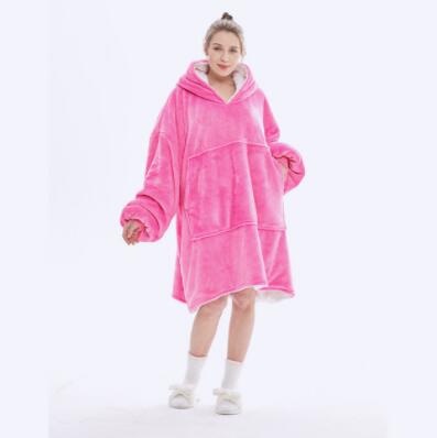 Manta cálida con mangas para invierno, 6 colores y Sudadera con capucha de felpa de 850 gramos, mantas para vestir al aire libre: pink