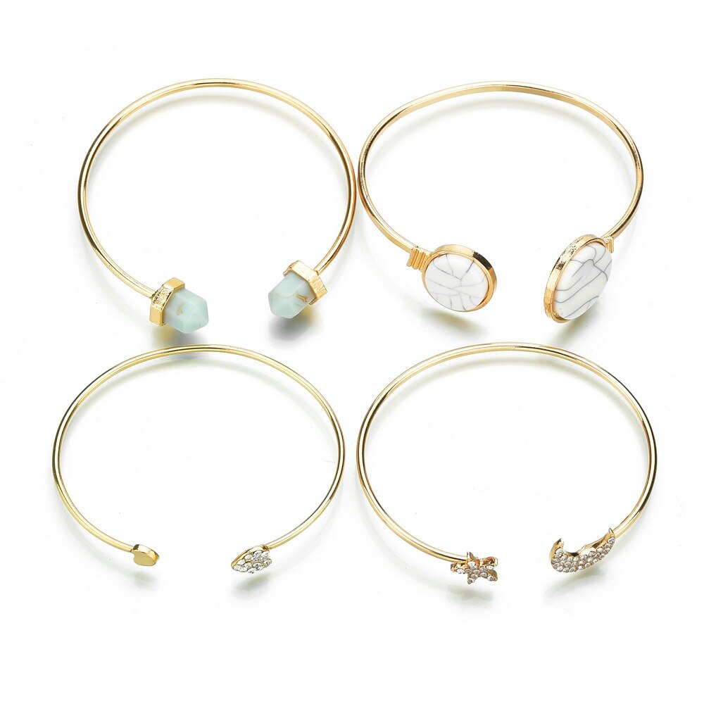 5 Stks/set Mode Bohemen Leaf Heart Moon Star Manchet Bangle Voor Vrouwen Eenvoudige Goud Kleur Geometrische Open Bangle Armbanden Sieraden: Goud-kleur