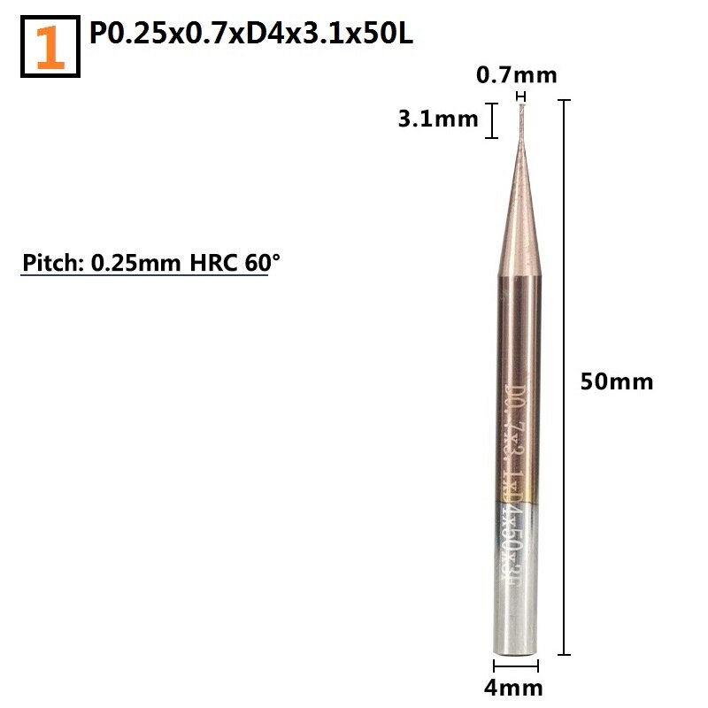 1pc Single Thread Milling Cutter P0.25-0.8 TiCN Coated CNC Router Bit 4mm Shank Thread Mill Carbide End Mill: P0.25x0.7xD4x3.1x50L