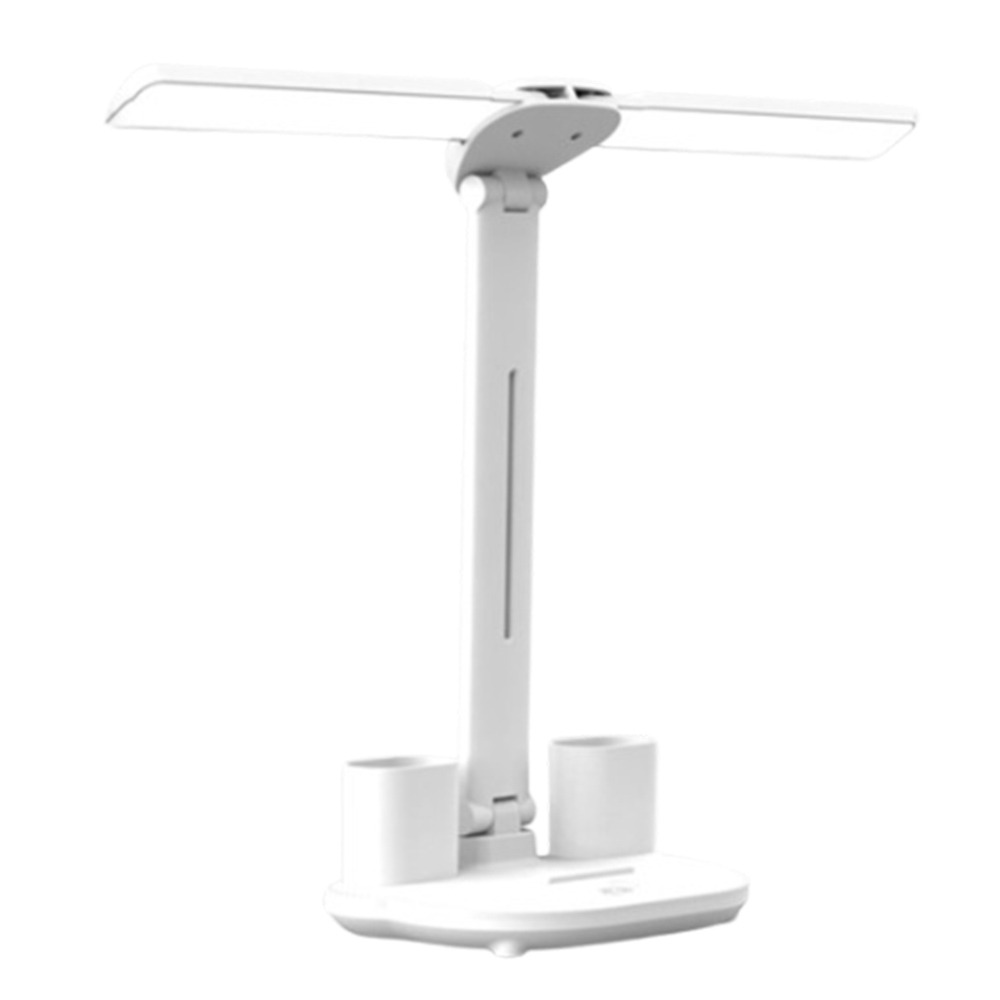 Dubbele led-tafellamp met 3 kleuren, aanraakdimfunctie, leeslamp voor op tafel, usb-aansluiting, energiezuinig, pennenhouder, bureaulamp voor studentenkamer: Beige