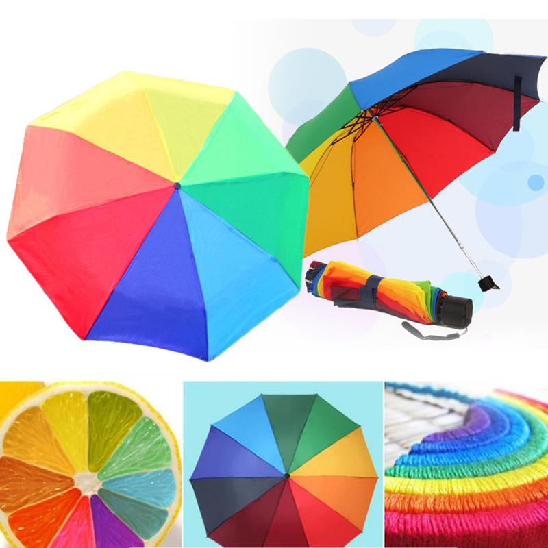 Rainbow Color Large Umbrella Umbrella Waterproof Compact Compact Compact Outdoor Anti-UV Parasols Protection Travel