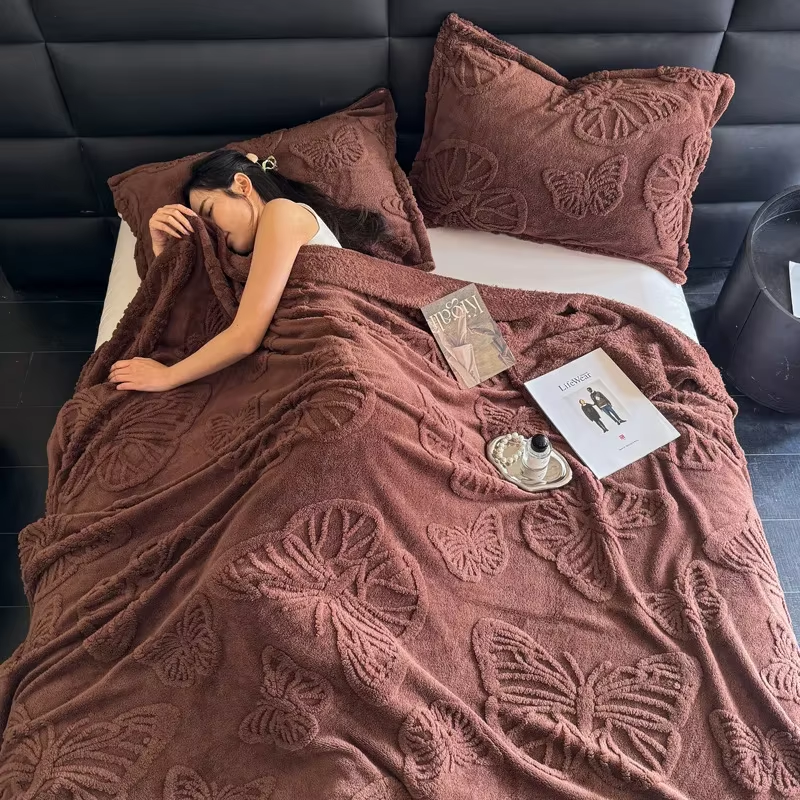 Flannel Taft Office Nap Blanket Butterfly style Dish Coral Fleece Blanket Solid color multifunctional leisure blanket