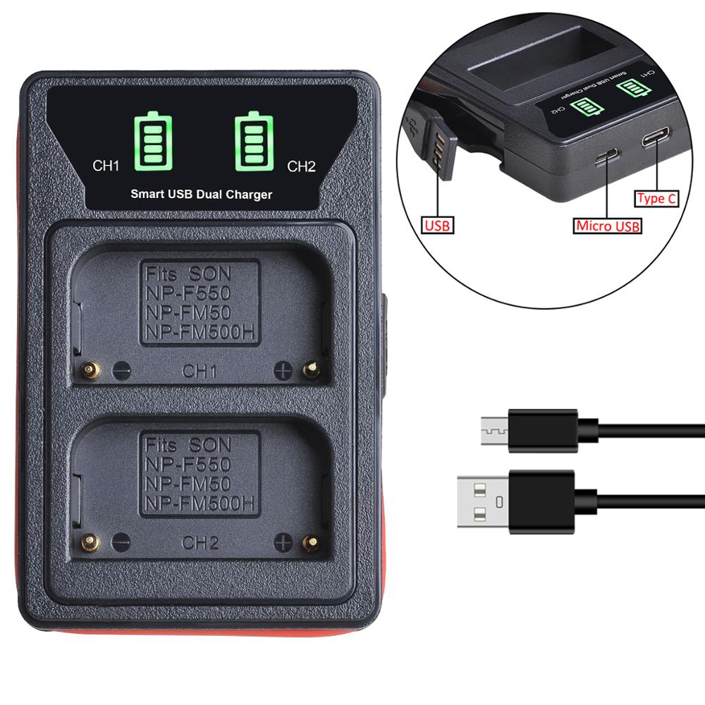 Caricabatterie NP-FM500H con porta USB e tipo C per Sony A200, A200K, A200W, A300, A350, A450, a580, NP FM500H, NP-F550 FM50: Default Title