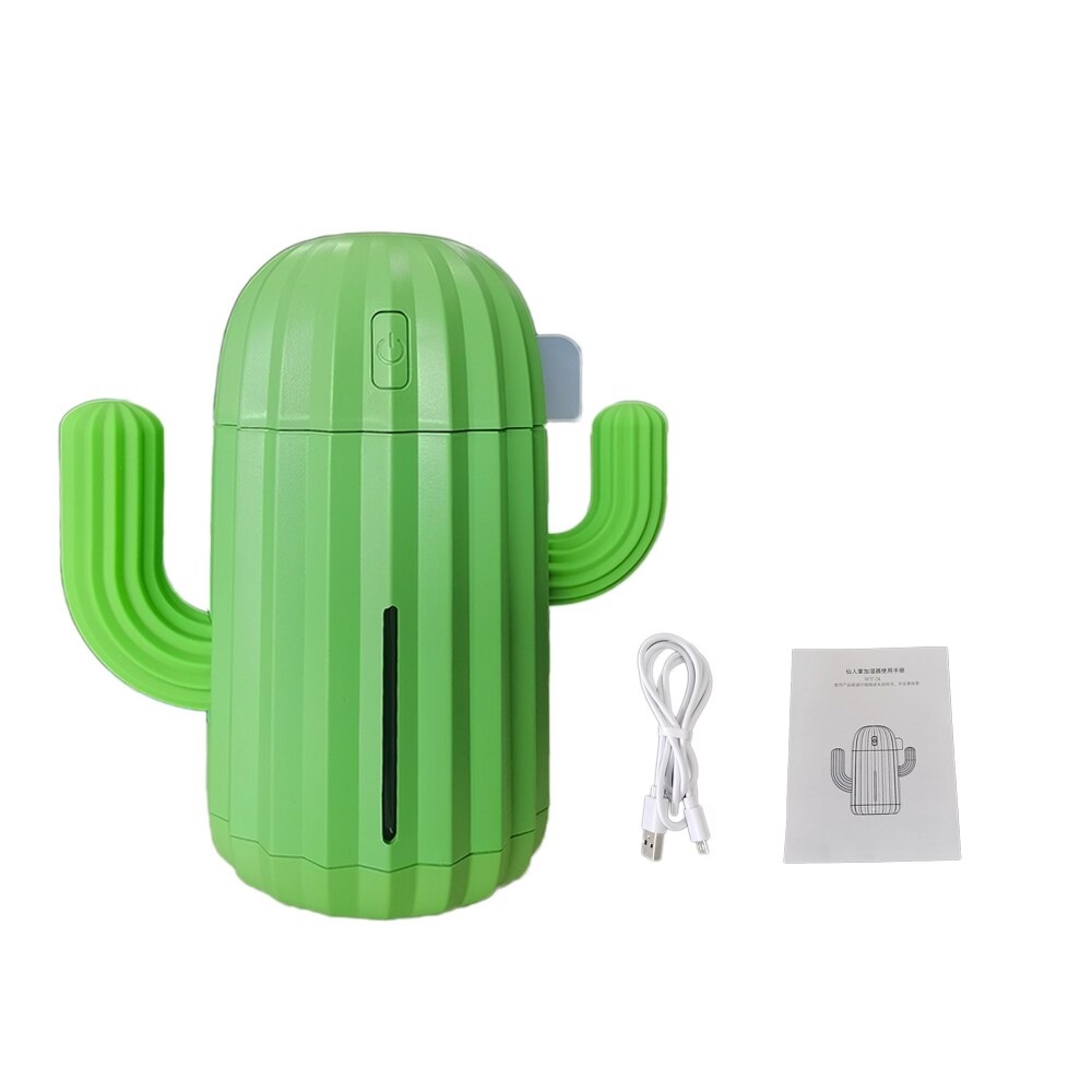 Humidificador de aire para el hogar y la Oficina, minidifusor de aire con de Cactus, alimentado por USB, 340ml, Humidificador LED, versión USB: green